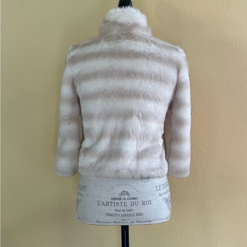 Juicy Couture Rare Cream Faux Fur Jacket With Leather Petite Excellent Condition - Picture 6 of 13